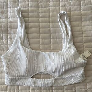 Aerie White Ribbed swim top with Cutout Detail NWT